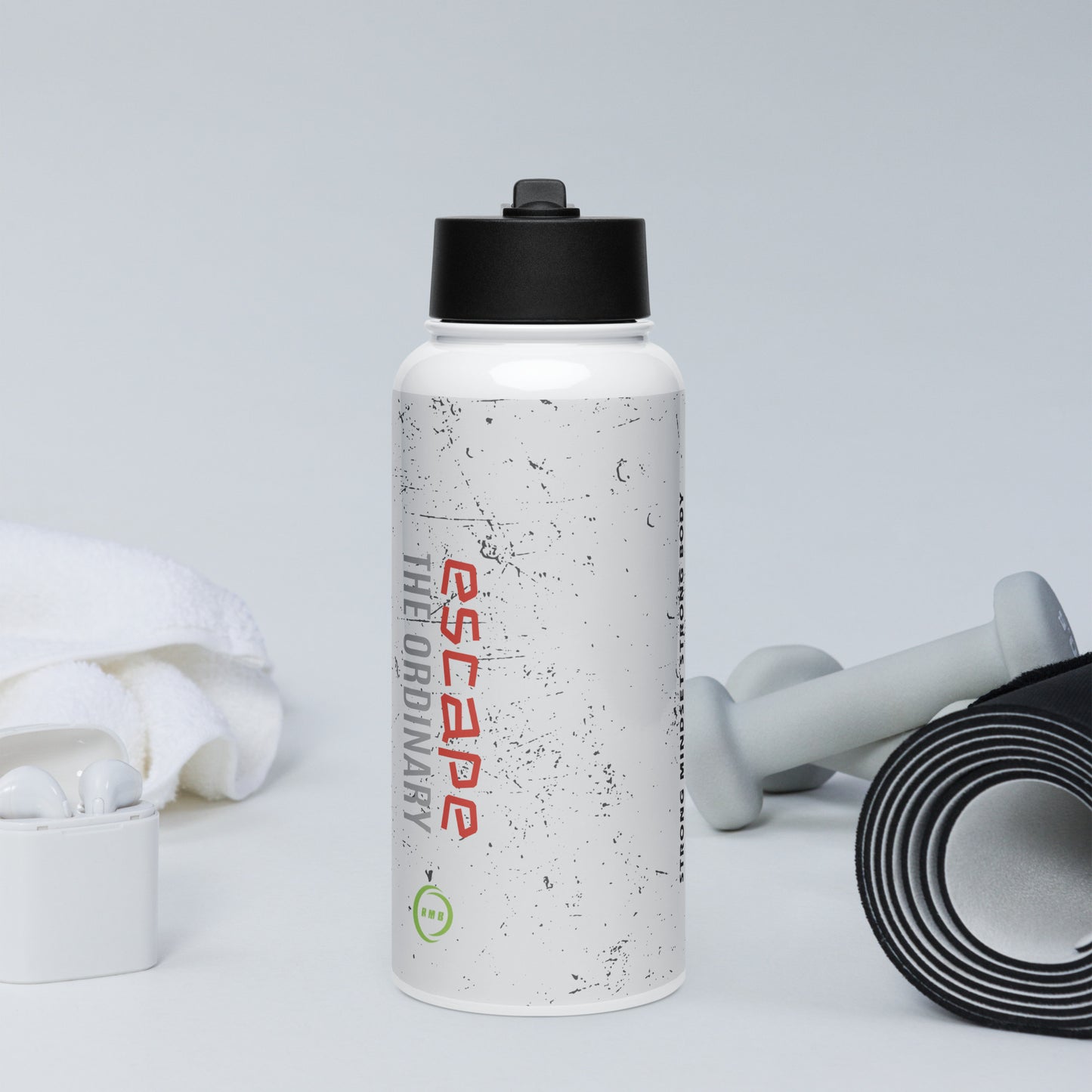 Stainless steel water bottle with a straw lid