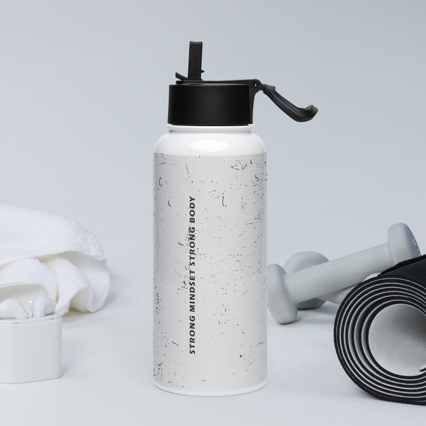 Stainless steel water bottle with a straw lid