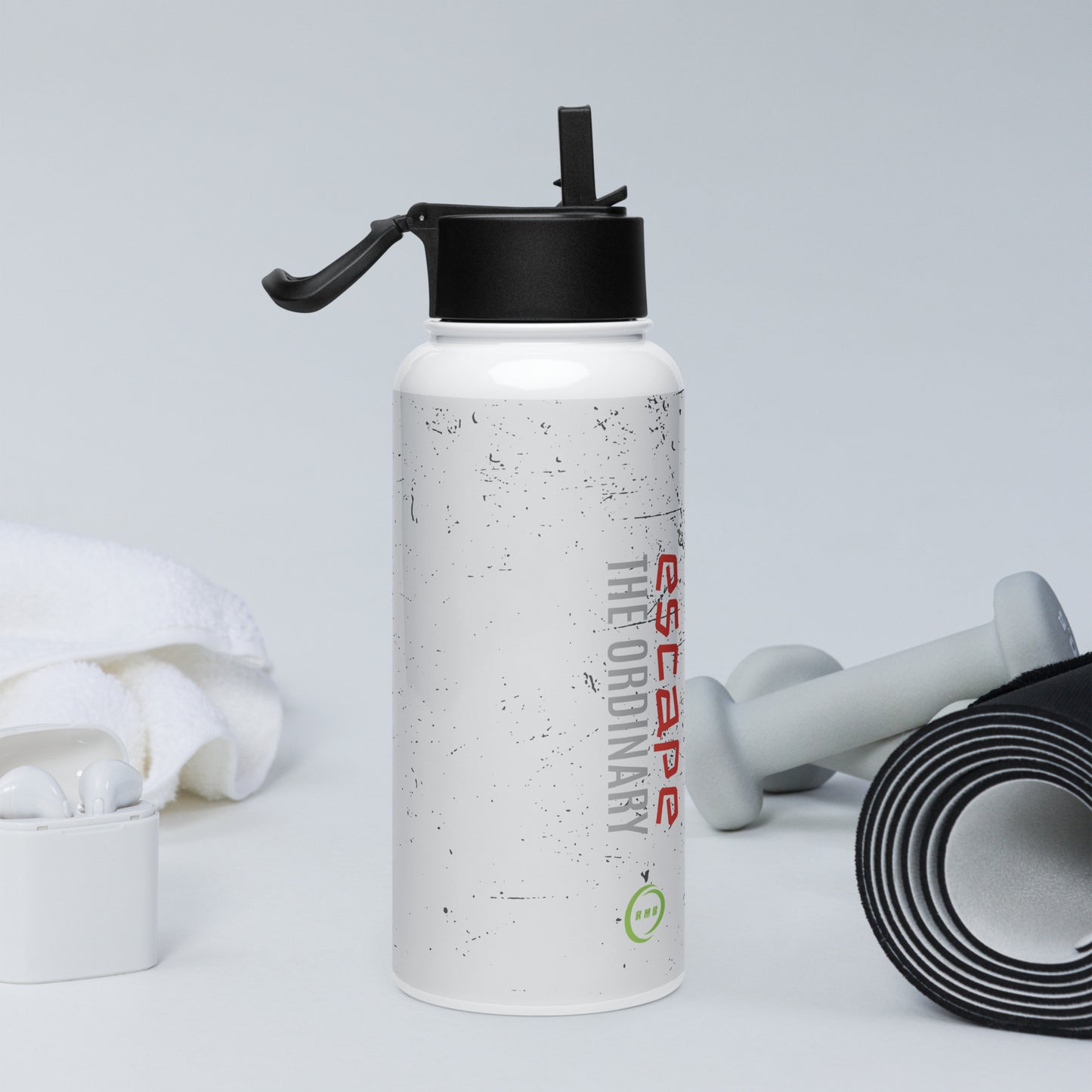 Stainless steel water bottle with a straw lid